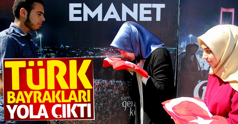 Samsun'da şehit ailelerinden alınan Türk bayrakları yola çıktı