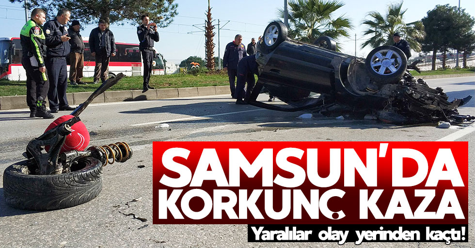 Samsun'da kazada ters dönen aracı bırakıp kaçtılar