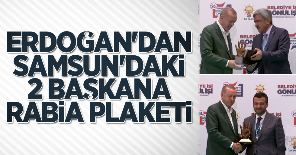 Erdoğan'dan Samsun'daki 2 başkana Rabia plaketi