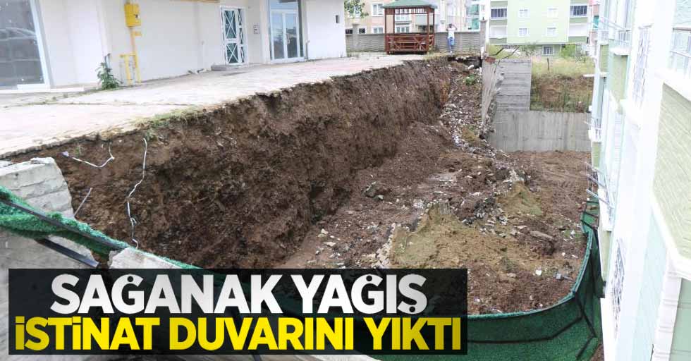 Samsun'da sağanak yağmur istinat duvarını yıktı