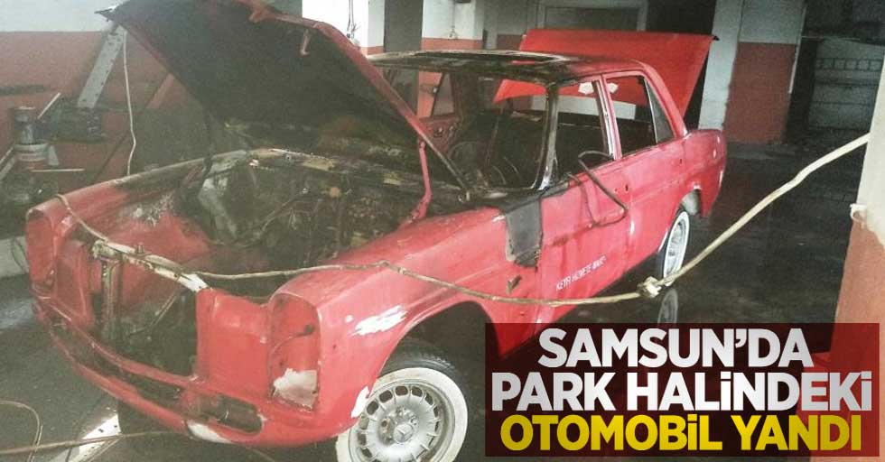 Samsun'da park halindeki otomobil yandı