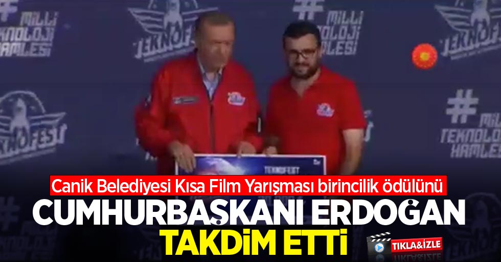 Canik Belediyesi Kısa Film Yarışması birincilik ödülünü Cumhurbaşkanı Erdoğan takdim etti