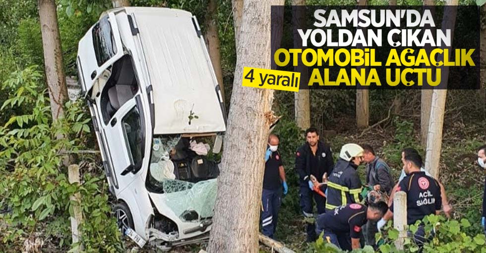 Samsun'da yoldan çıkan otomobil ağaçlık alana uçtu! 4 yaralı