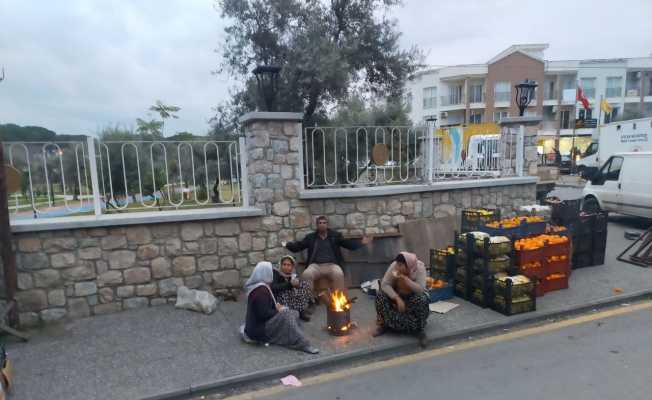 Aydın’da pazarcılar sabah soğuk havadan ateş yakarak korunuyor