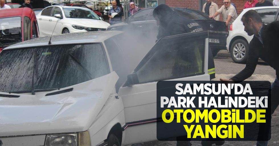 Samsun'da park halindeki otomobilde yangın