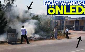 Samsun'da yol kenarında yangın çıktı