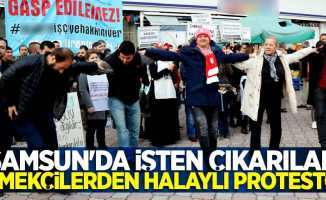 Samsun'da işten çıkarılan emekçilerden halaylı protesto
