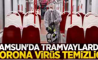 Samsun'da tramvaylarda korona virüs temizliği 