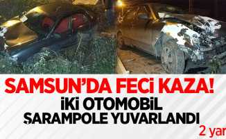Samsun'da feci kaza! 2 otomobil şarampole yuvarlandı... 2 yaralı