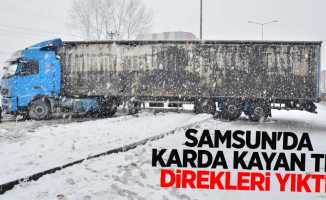 Samsun'da karda kayan tır direkleri yıktı