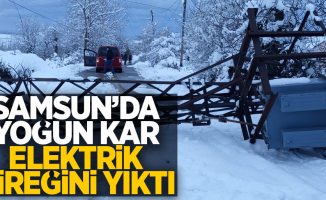 Samsun'da yoğun kar elektrik direğini yıktı