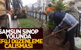 Samsun-Sinop yolunda refüj düzenleme çalışması