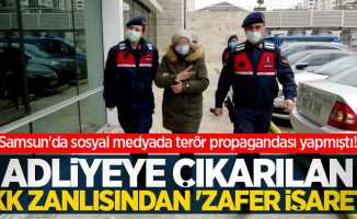 Samsun'da sosyal medyada terör propagandası yapmıştı! Adliyeye çıkarılan PKK zanlısından 'zafer işareti