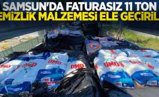 Samsun'da faturasız 11 ton temizlik malzemesi ele geçirildi