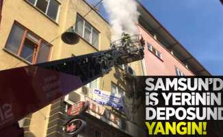 Samsun'da iş yerinin deposunda yangın