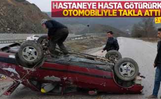 Samsun'da hastaneye hasta götürürken otomobiliyle takla attı: 2 yaralı