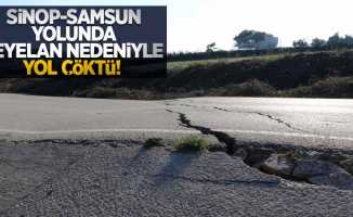 Sinop-Samsun yolunda heyelan nedeniyle yolda çökme 