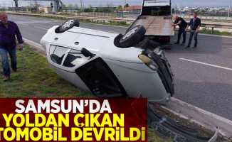 Samsun'da Otomobil Yoldan Çıkarak Devrildi