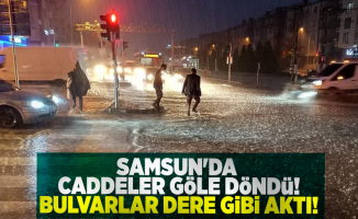 Samsun'da Caddeler Yağmur Suyuyla Doldu Taştı! Bulvarlar Göle Döndü!