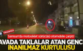 Samsun'da motosiklet sürücüsü otomobile çarptı! Havada taklalar atan gencin inanılmaz kurtuluşu