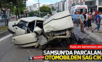 Samsun'da parçalanan otomobilden sağ çıktı! Kaza anı kameralara yansıdı