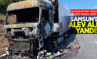 Azerbaycan'dan Ukranya'ya giden karpuz yüklü tır Samsun'da alev alev yandı