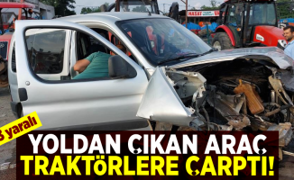 Samsun'da Yoldan Çıkan Araç Yol Kenarındaki Traktörlere Çarptı!