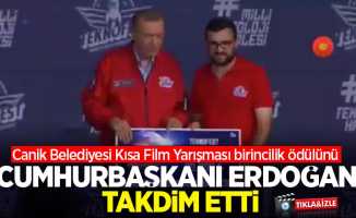 Canik Belediyesi Kısa Film Yarışması birincilik ödülünü Cumhurbaşkanı Erdoğan takdim etti