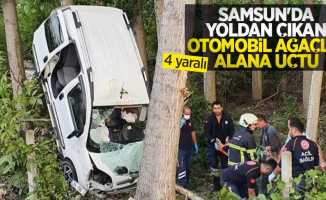 Samsun'da yoldan çıkan otomobil ağaçlık alana uçtu! 4 yaralı