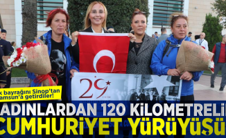 Kadınlardan 120 Kilometrelik Cumhuriyet Yürüyüşü! Türk Bayrağını Sinop'tan Samsun'a Getirdiler!