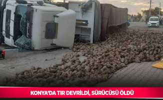 Konya’da tır devrildi, sürücüsü öldü