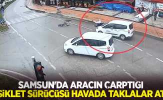 Samsun'da aracın çarptığı bisiklet sürücüsü havada taklalar attı