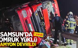 Samsun'da tomruk yüklü kamyon devrildi: 1 yaralı