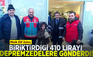 Minik Elif Zehra, kumbarasında biriktirdiği 410 lirayı depremzedelere gönderdi