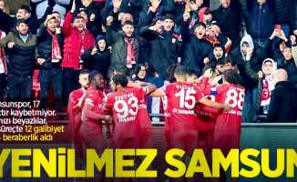 Samsunspor, 17 maçtır kaybetmiyor. Kırmızı beyazlılar, bu süreçte 12 galibiyet ve 5 beraberlik aldı YENİLMEZ SAMSUN 