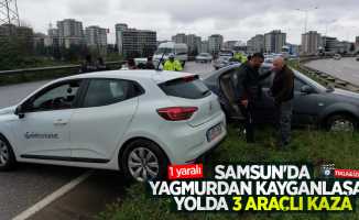 Samsun'da yağmurdan kayganlaşan yolda 3 araçlı kaza: 1 yaralı