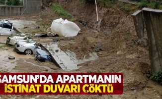 Samsun'da apartmanın istinat duvarı çöktü