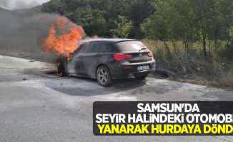 Samsun'da seyir halindeki otomobil yanarak hurdaya döndü