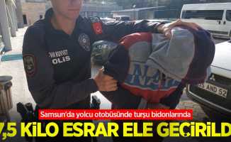 Samsun'da yolcu otobüsünde turşu bidonlarında 7,5 kilo esrar ele geçirildi