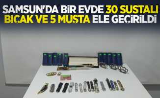 Samsun'da bir evde 30 sustalı bıçak ve 5 muşta ele geçirildi