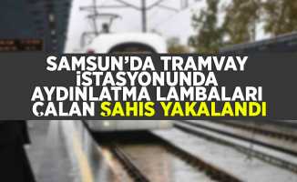 Samsun'da tramvay istasyonunda aydınlatma lambaları çalan şahıs yakalandı