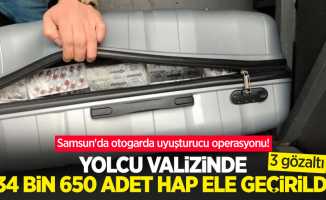 Samsun'da otogarda uyuşturucu operasyonu! Yolcu valizinde 34 bin 650 adet hap ele geçirildi: 3 gözaltı