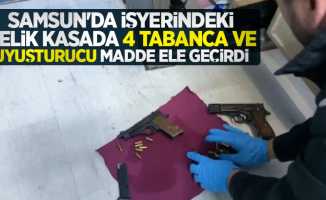Samsun'da işyerindeki çelik kasada 4 tabanca ve uyuşturucu madde ele geçirdi