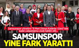 Samsunspor yönetimi "8 Mart Dünya Kadınlar Günü"nde kadın çalışanlarına çiçek taktim etti... Samsunspor yine fark yarattı 
