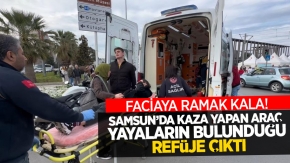 Faciaya ramak kala! Samsun'da kaza yapan araç yayaların bulunduğu refüje çıktı